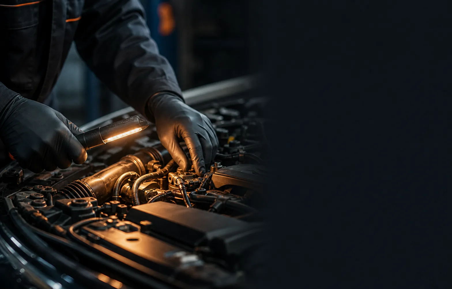 Mecanicien inspectant un moteur en atelier